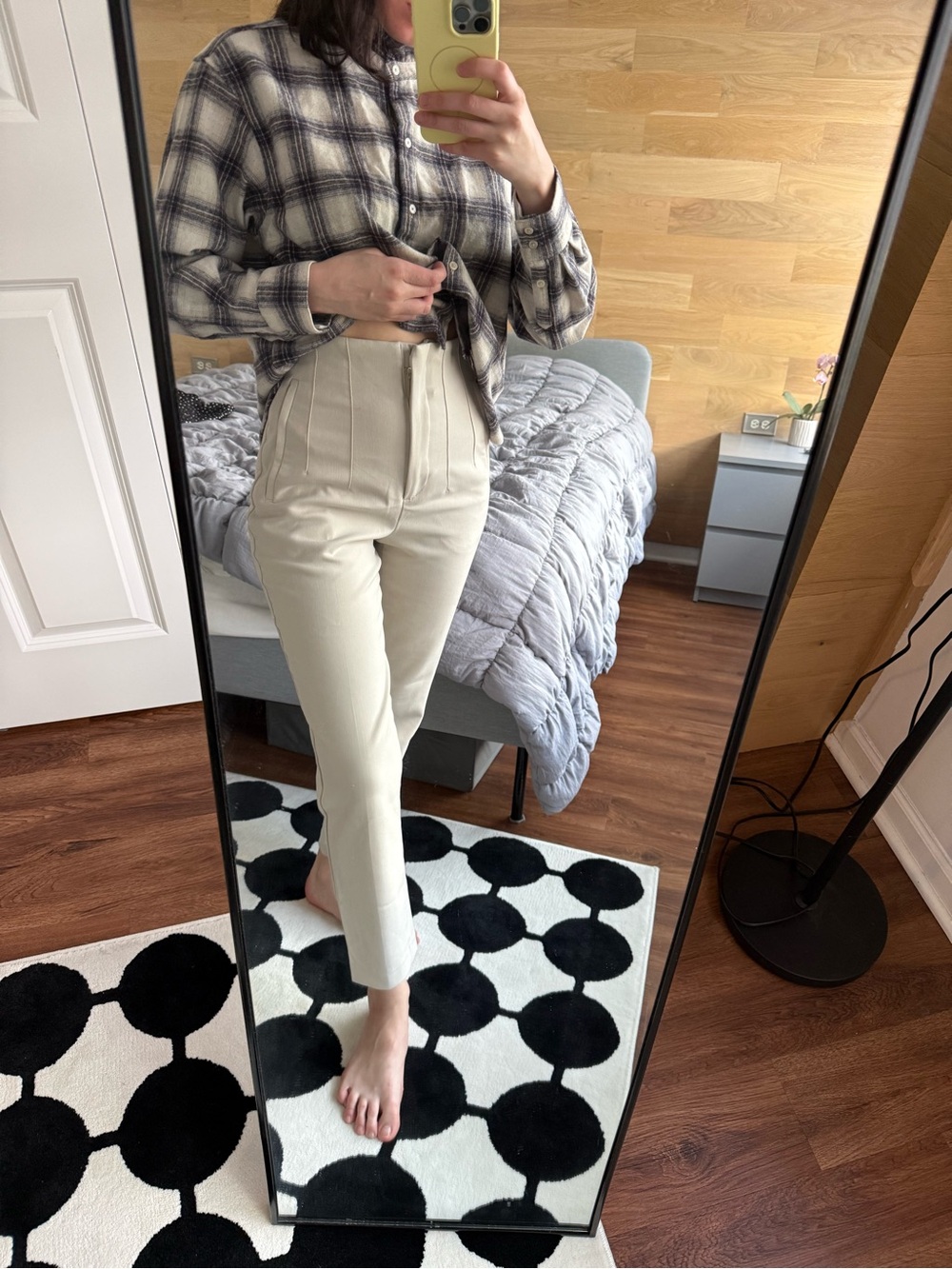 Zara Cream High-Rise Tailored Ankle Pants